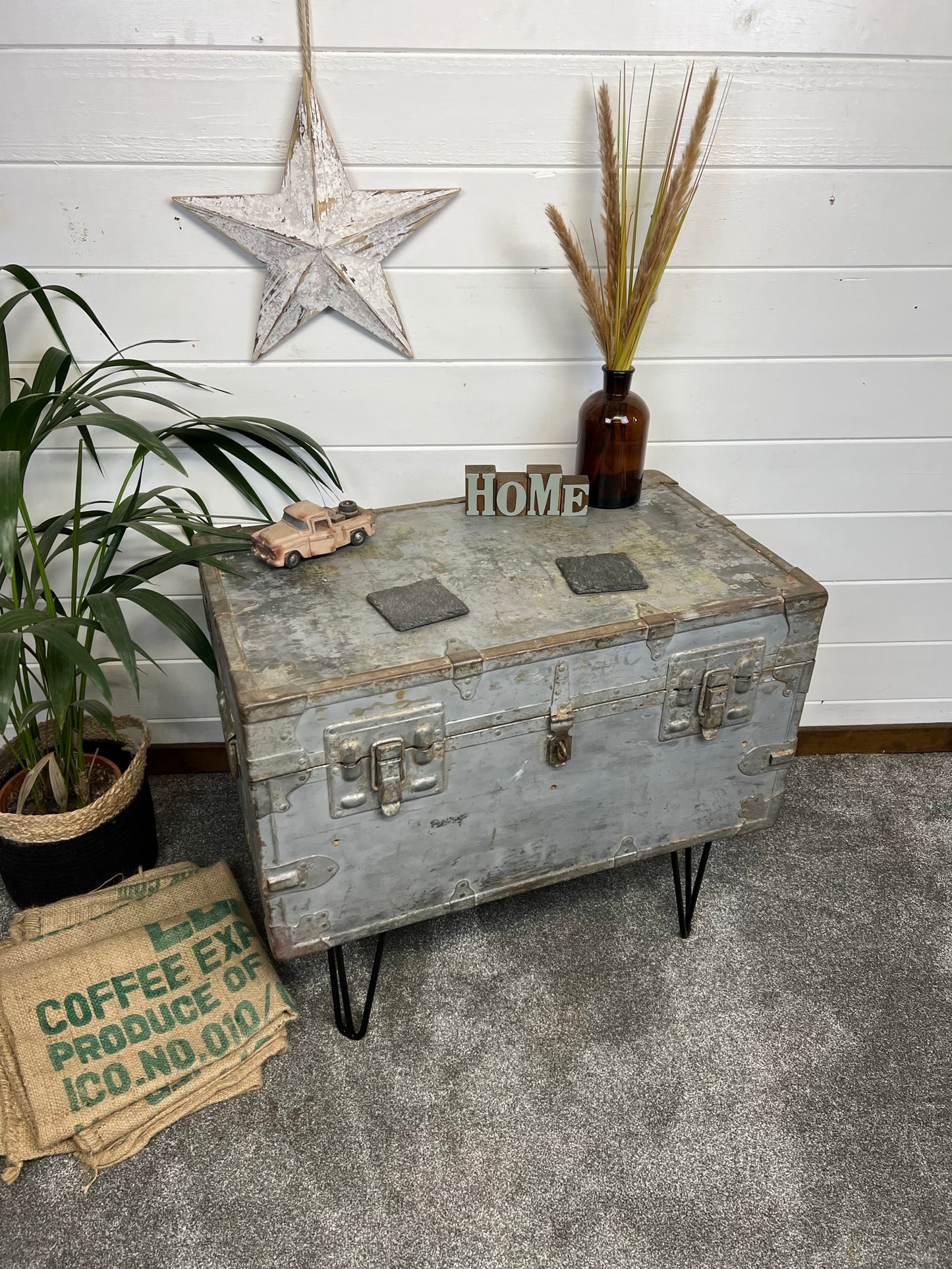 Vintage Industrial Chest Trunk Table Reclaimed Large Coffee Side Table Blanket Box Rustic Steampunk Storage
