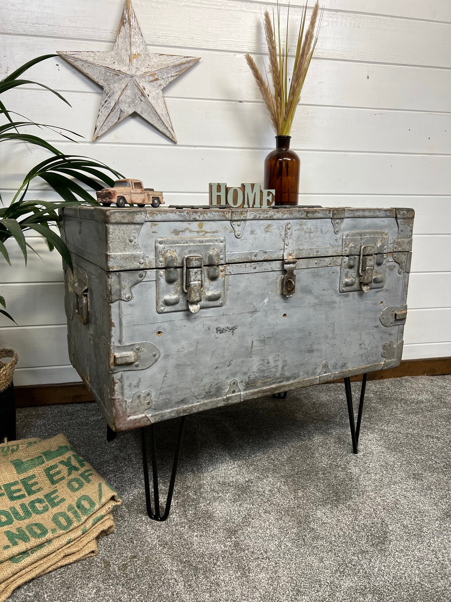 Vintage Industrial Chest Trunk Table Reclaimed Large Coffee Side Table Blanket Box Rustic Steampunk Storage