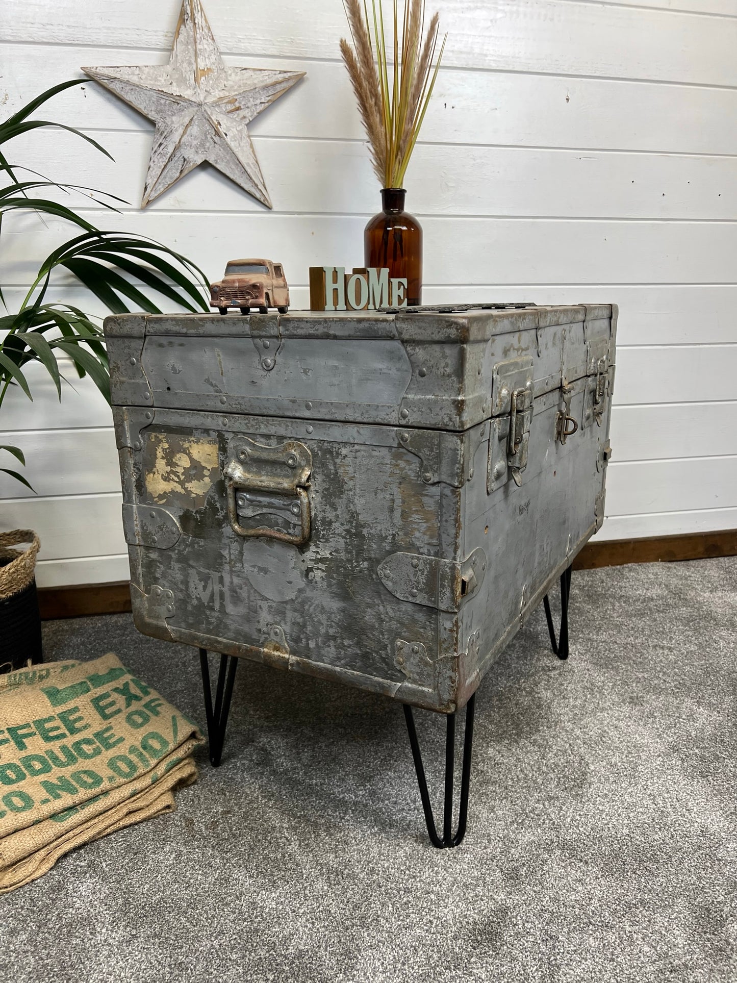 Vintage Industrial Chest Trunk Table Reclaimed Large Coffee Side Table Blanket Box Rustic Steampunk Storage