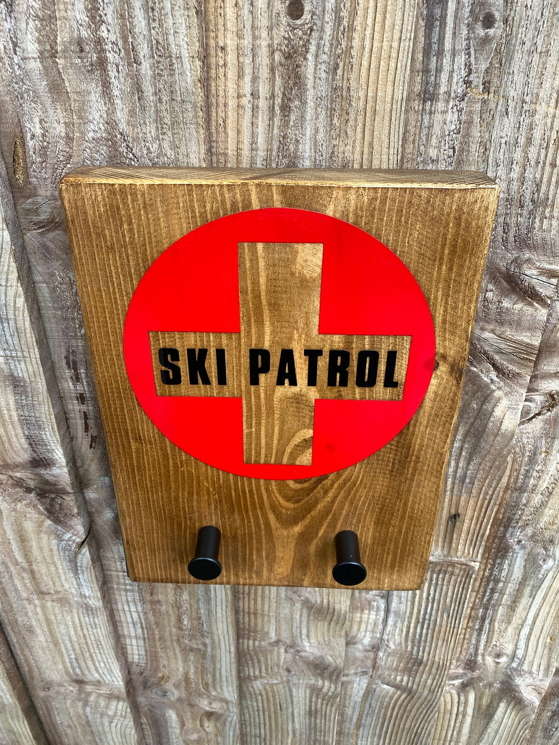 Rustic Ski Patrol Coat Hook Key Hook Handmade Reclaimed Wooden Sign Home Decor Skiing