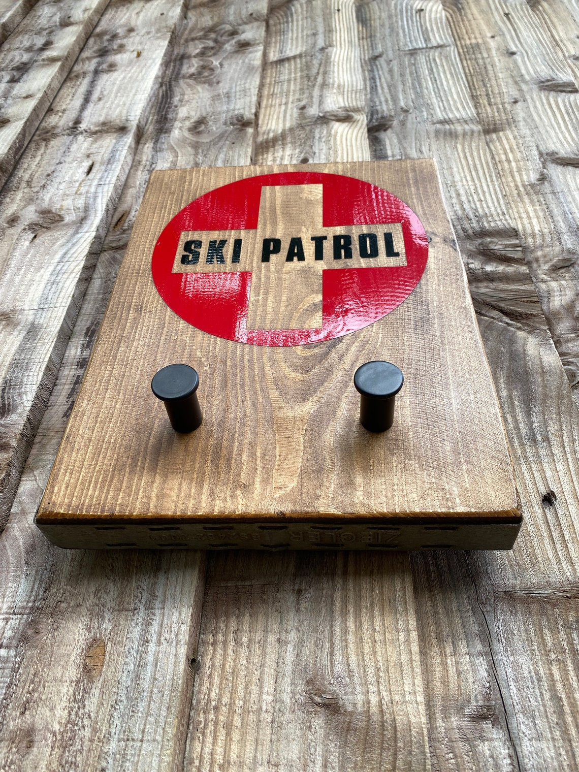 Rustic Ski Patrol Coat Hook Key Hook Handmade Reclaimed Wooden Sign Home Decor Skiing