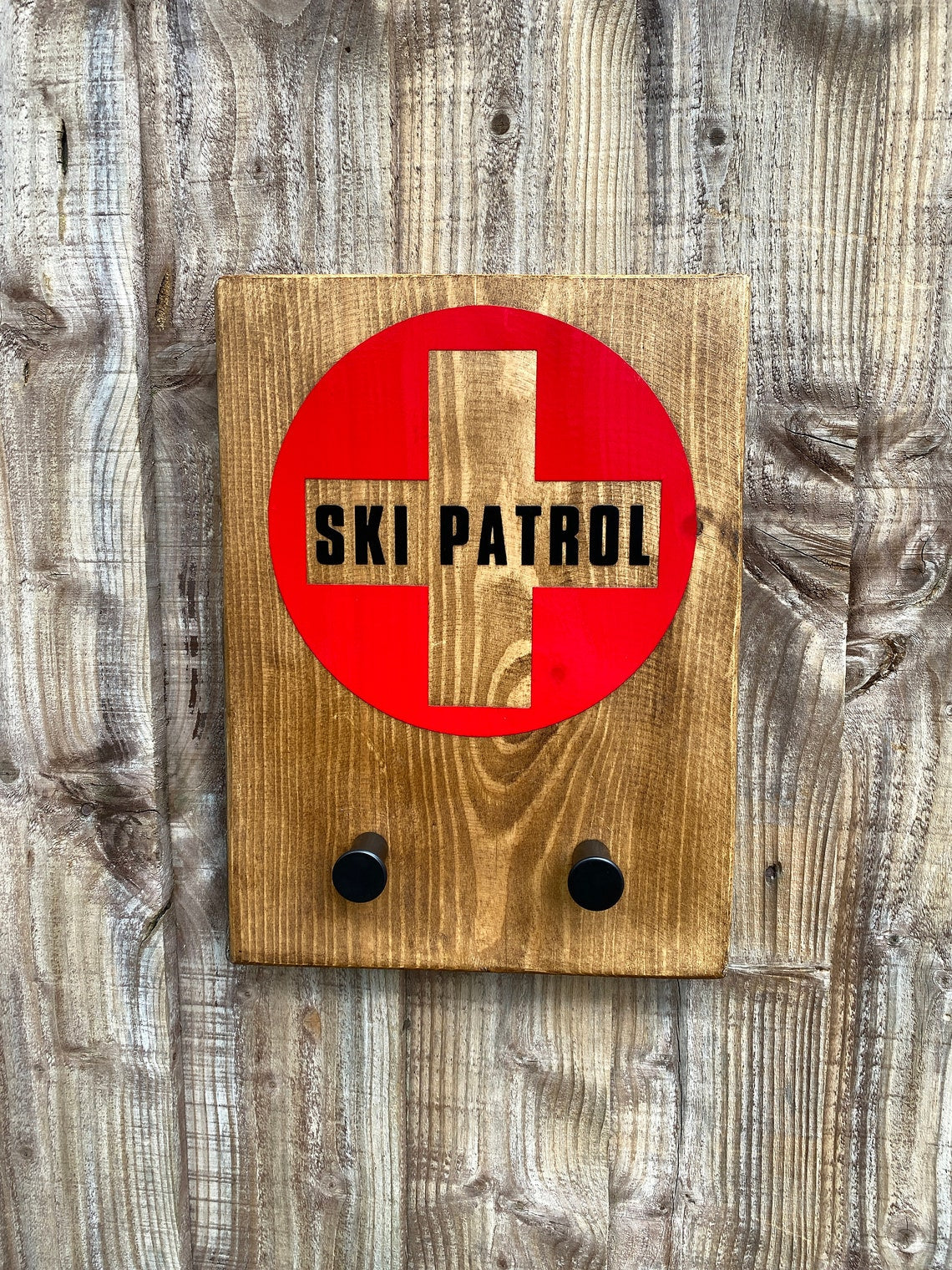 Rustic Ski Patrol Coat Hook Key Hook Handmade Reclaimed Wooden Sign Home Decor Skiing