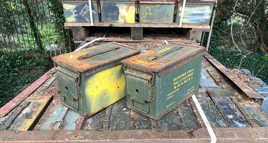 2x Metal Army Ammo Box SOLID Rustic Patina Stash Survival Reclaim Geocache Toolbox
