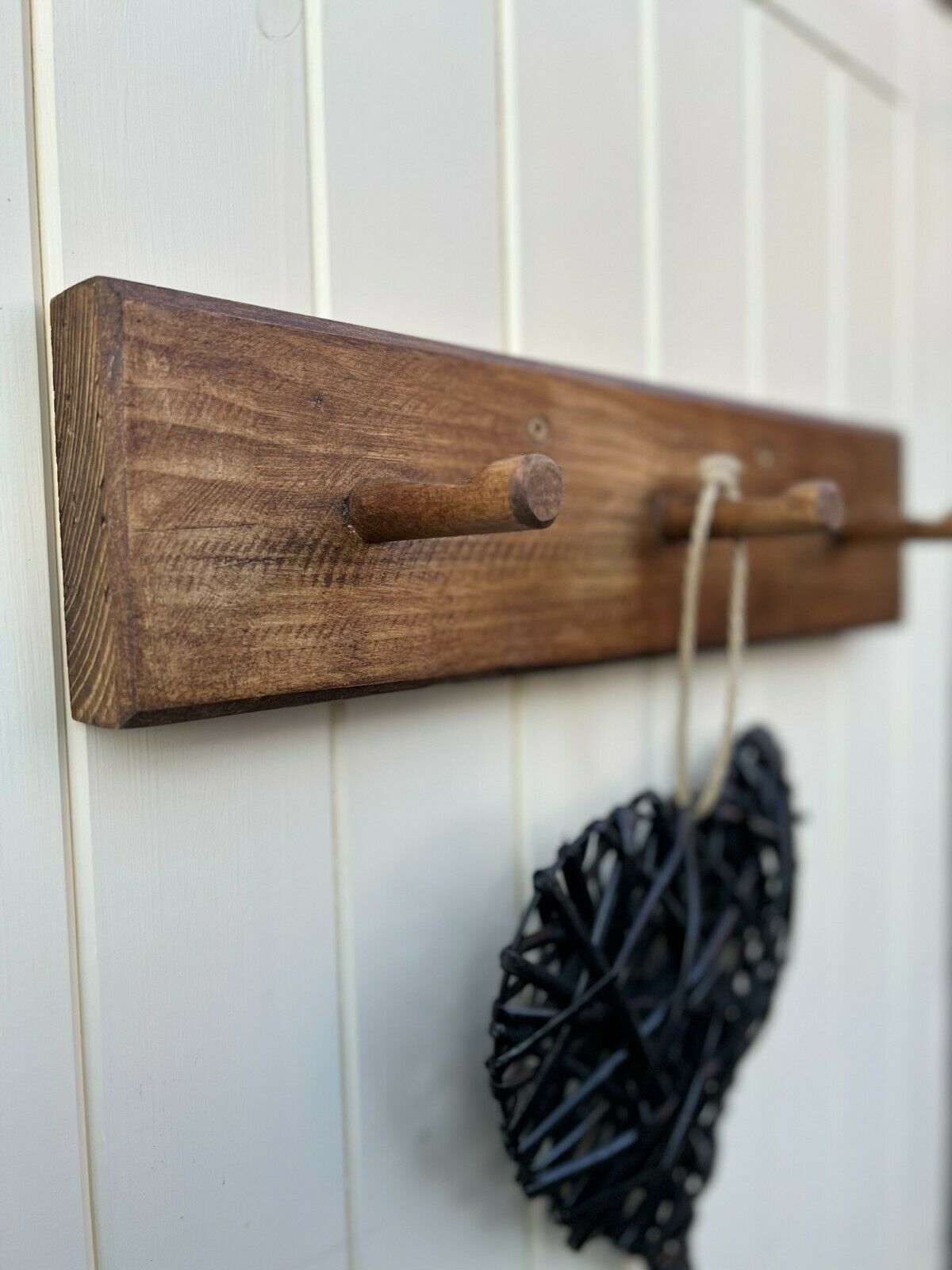 Rustic Farmhouse Wooden Coat Hook Rack Pegs Handmade Shabby Chic Bag Hook Home