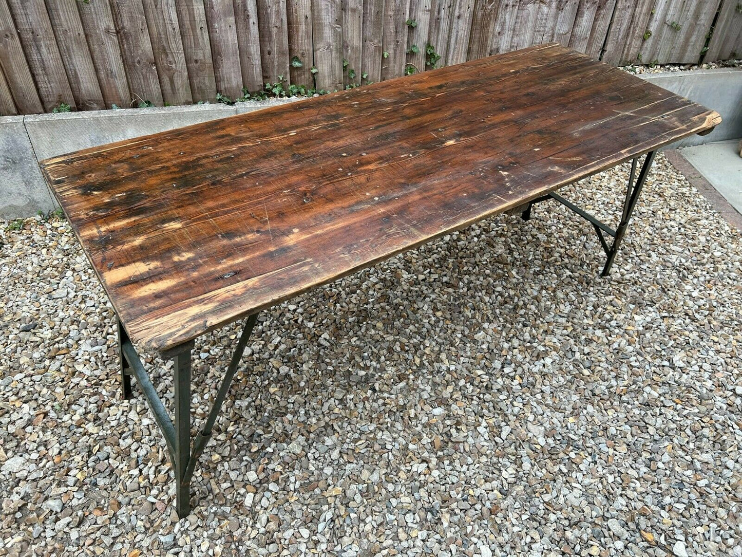 Rustic Vintage Wooden Folding Trestle Table Farmhouse Dining Army Industrial