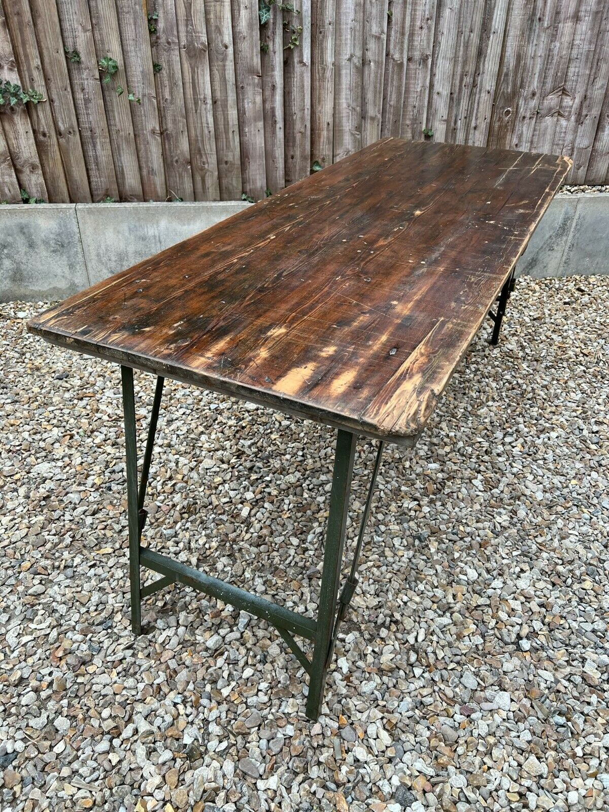 Rustic Vintage Wooden Folding Trestle Table Farmhouse Dining Army Industrial