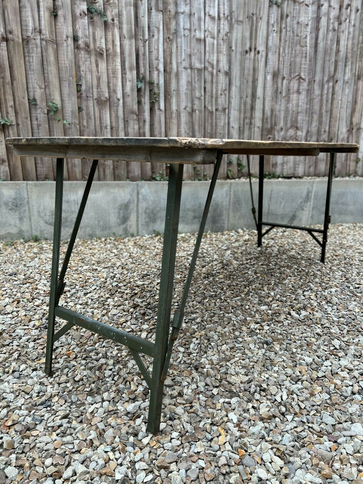 Rustic Vintage Wooden Folding Trestle Table Farmhouse Dining Army Industrial