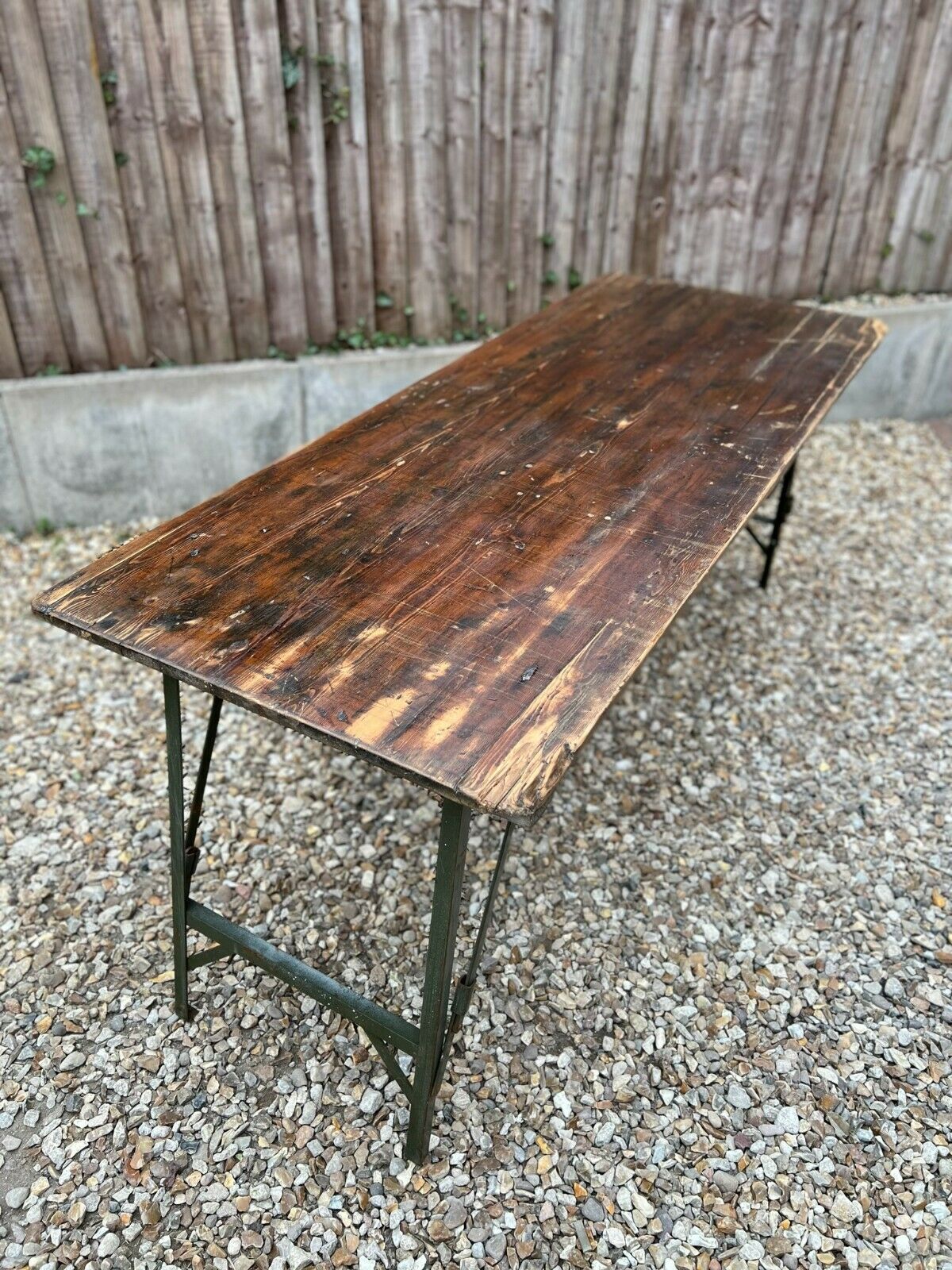 Rustic Vintage Wooden Folding Trestle Table Farmhouse Dining Army Industrial