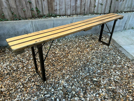 Wooden Folding Trestle Bench Ex Army 1953 Waxed Dining Vintage Garden Industrial