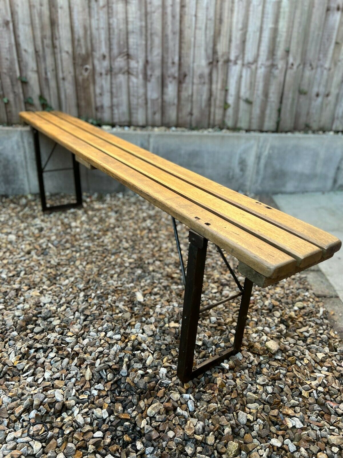 Wooden Folding Trestle Bench Ex Army 1953 Waxed Dining Vintage Garden Industrial