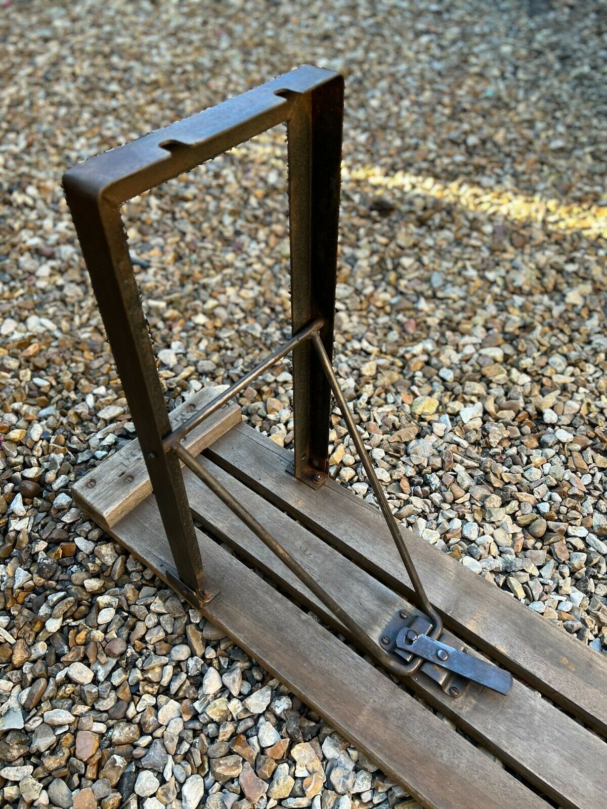 Wooden Folding Trestle Bench Ex Army 1953 Waxed Dining Vintage Garden Industrial