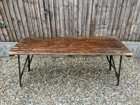 Rustic Vintage Wooden Folding Trestle Table Farmhouse Dining Army Industrial