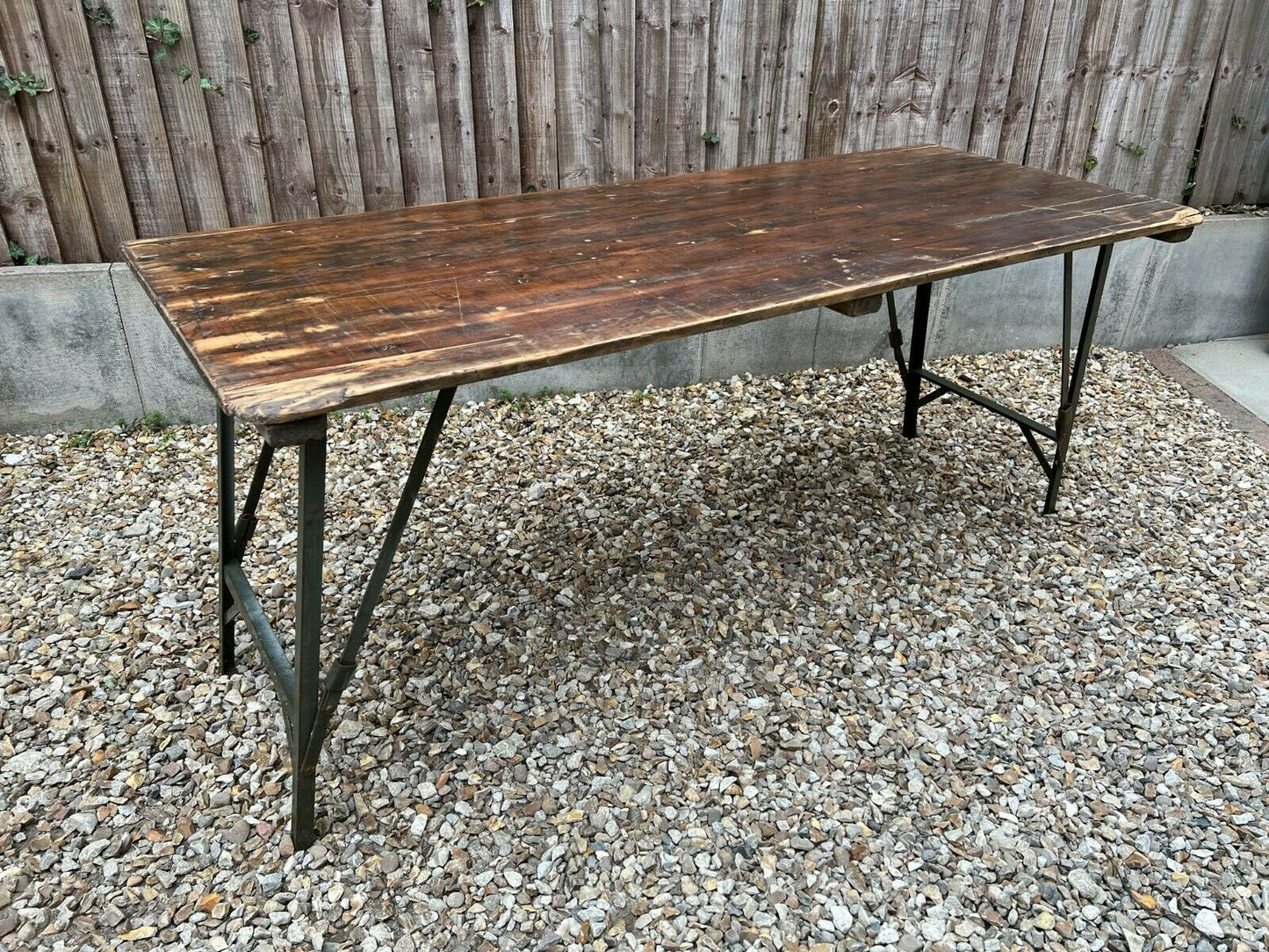 Rustic Vintage Wooden Folding Trestle Table Farmhouse Dining Army Industrial